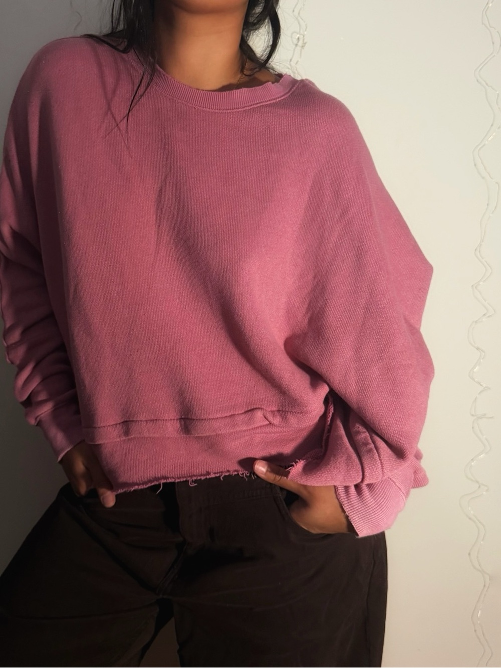 Free People Dusty Rose Cropped Crewneck Sweatshirt - Picture 2 of 3